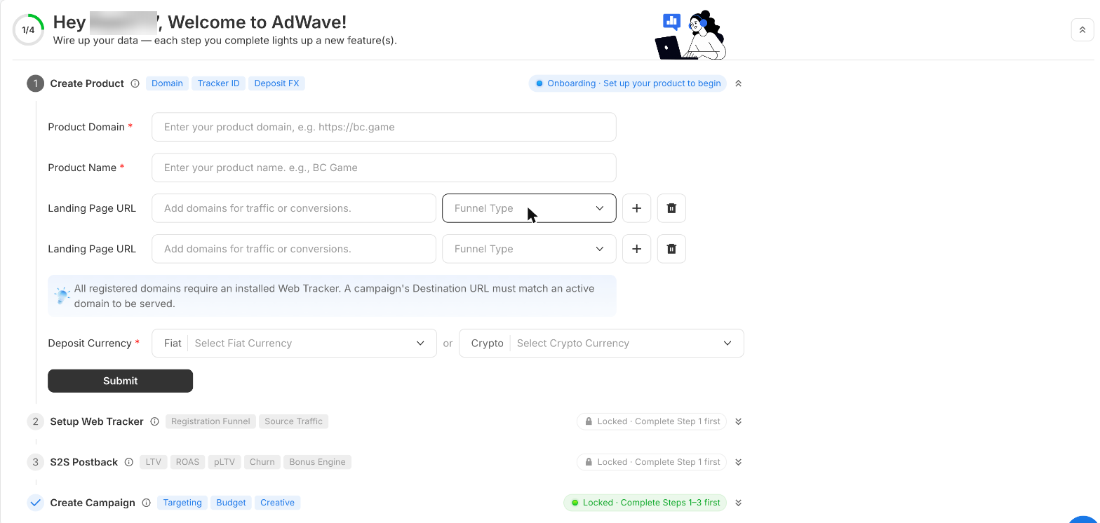The Setup Wizard on the Product page