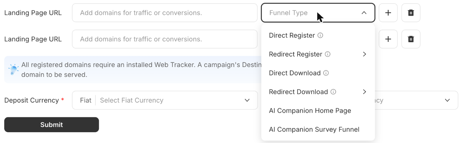 The Funnel Type dropdown